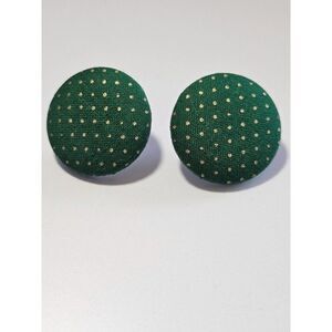 Round green and gold fabric earrings